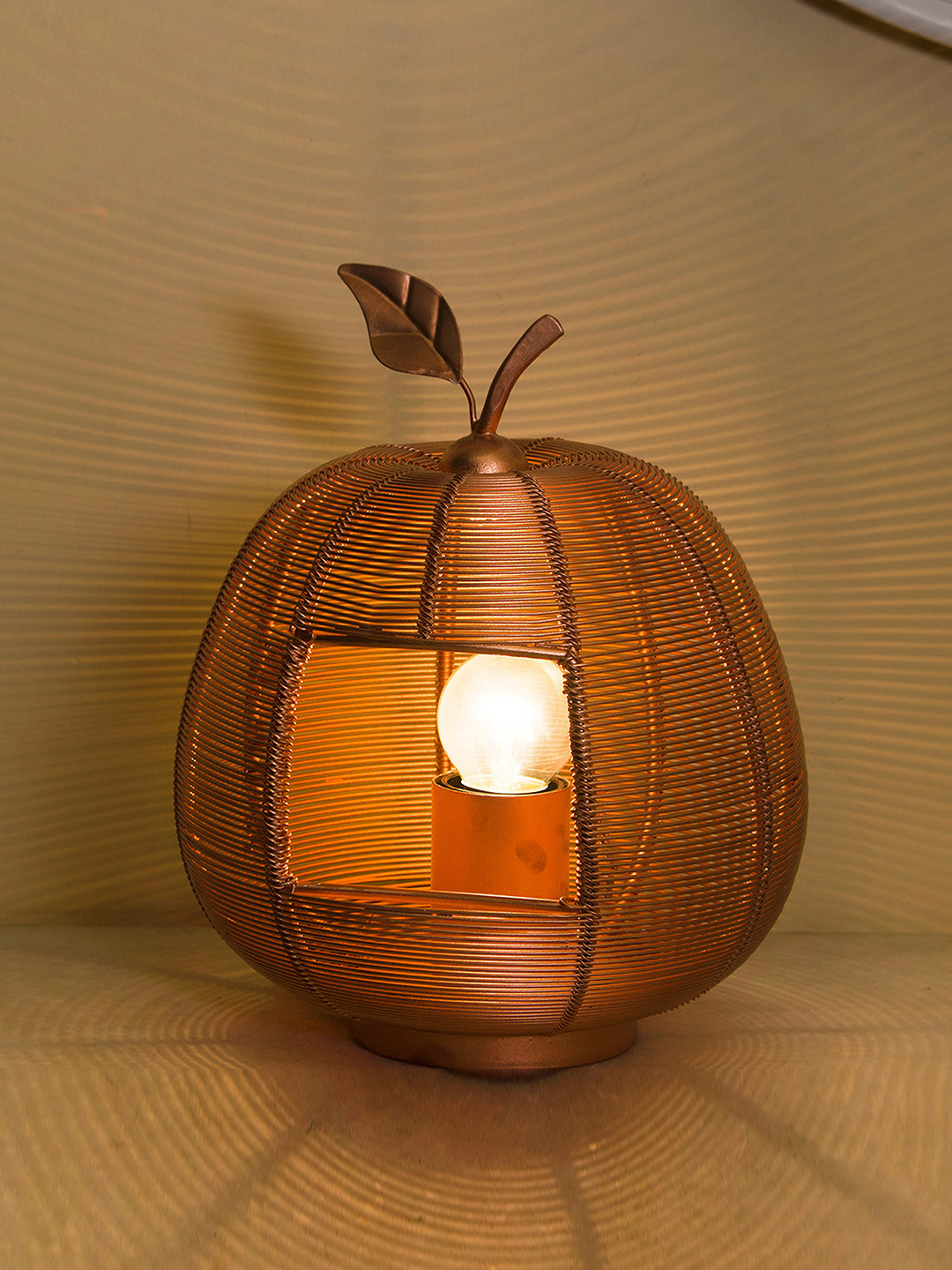 Homesake Copper-Toned Self Design Apple-Shaped Contemporary Table Lamp