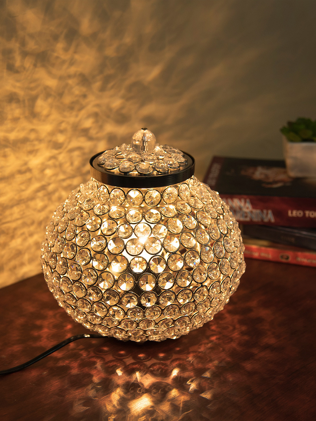 Homesake Silver-Toned Textured Handcrafted Crystal Table Lantern
