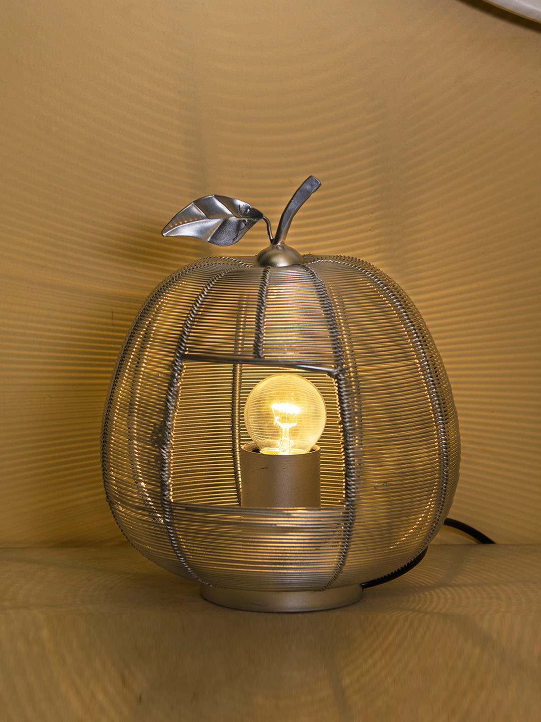 Homesake Silver-Toned Textured Apple-Shaped Contemporary Handcrafted Table Lantern