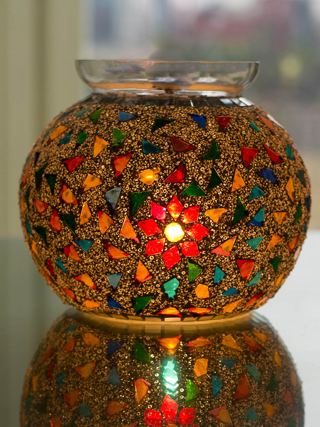 Homesake Multicoloured Self Design Persian Mosaic Flower Handcrafted Table Lamp