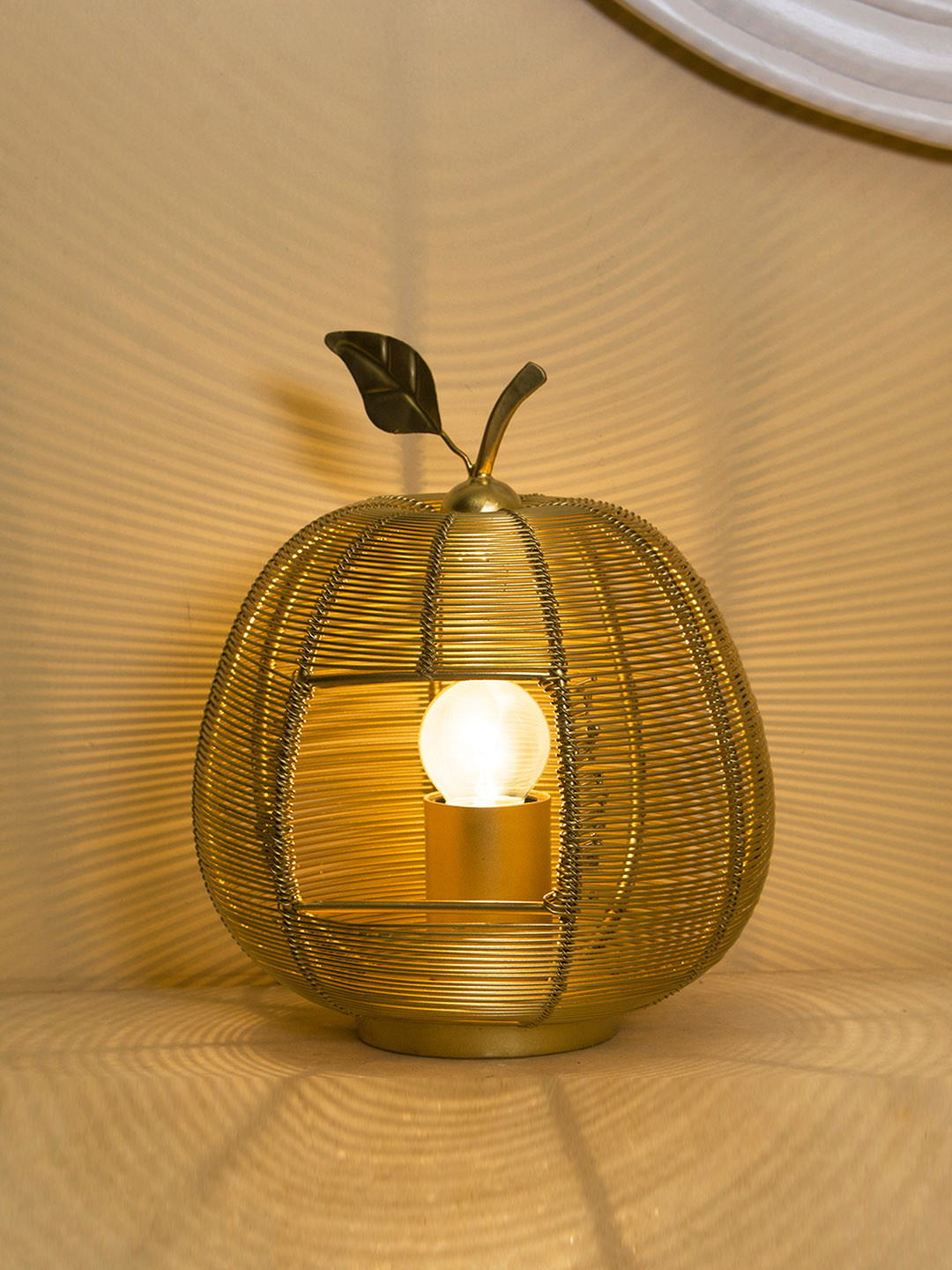 Homesake Gold-Toned Self Design Handcrafted Apple Shaped Table Lantern