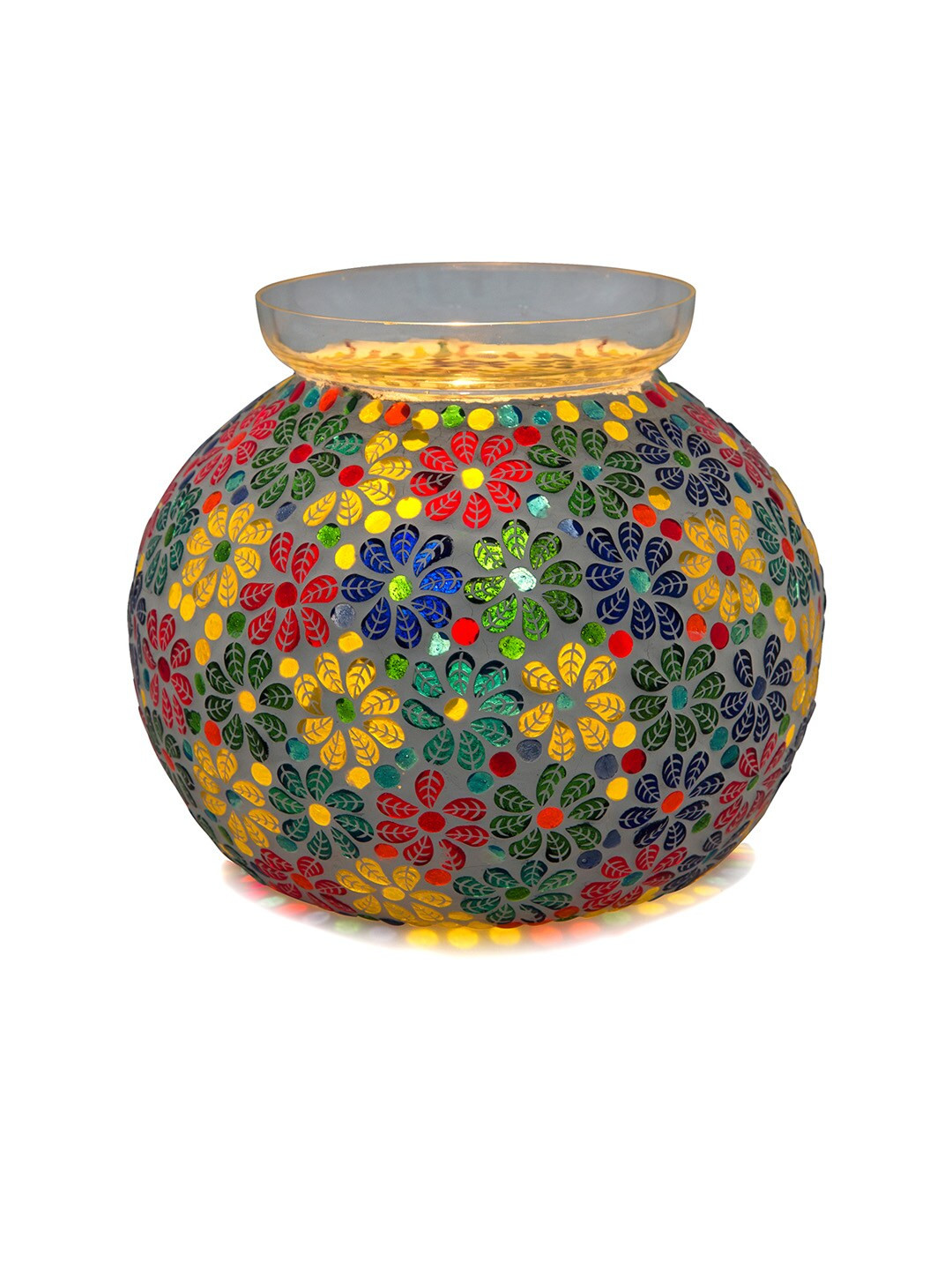 Homesake Multicoloured Persian Mosaic Leafy Glass Table Lamp