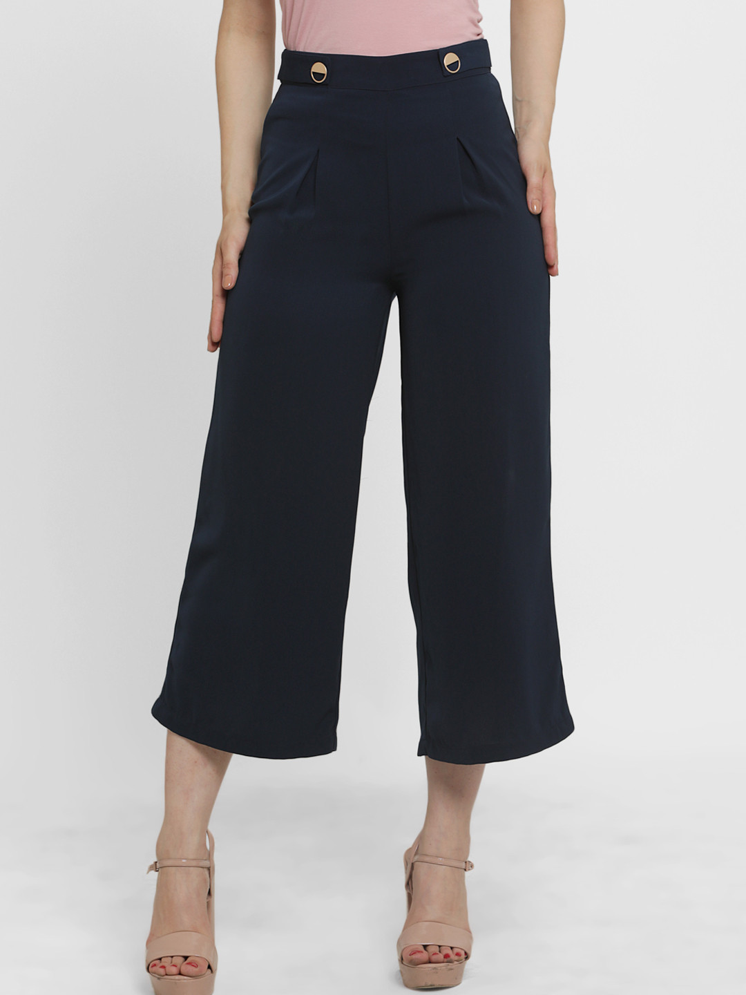 Kazo Women Navy Blue Regular Fit Solid Culottes