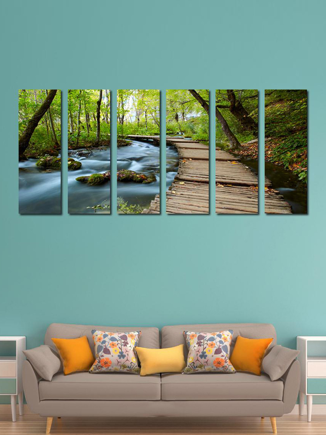 999Store Green MDF 6 Pcs Wall Living Room Rectangle Paintings Wall Art -29.92 x 10.24In