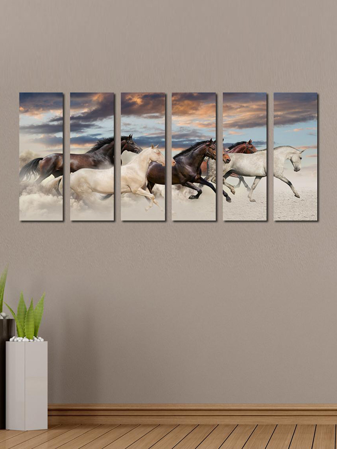 999Store Brown & Grey Set of 6 Horse Running Wall Art