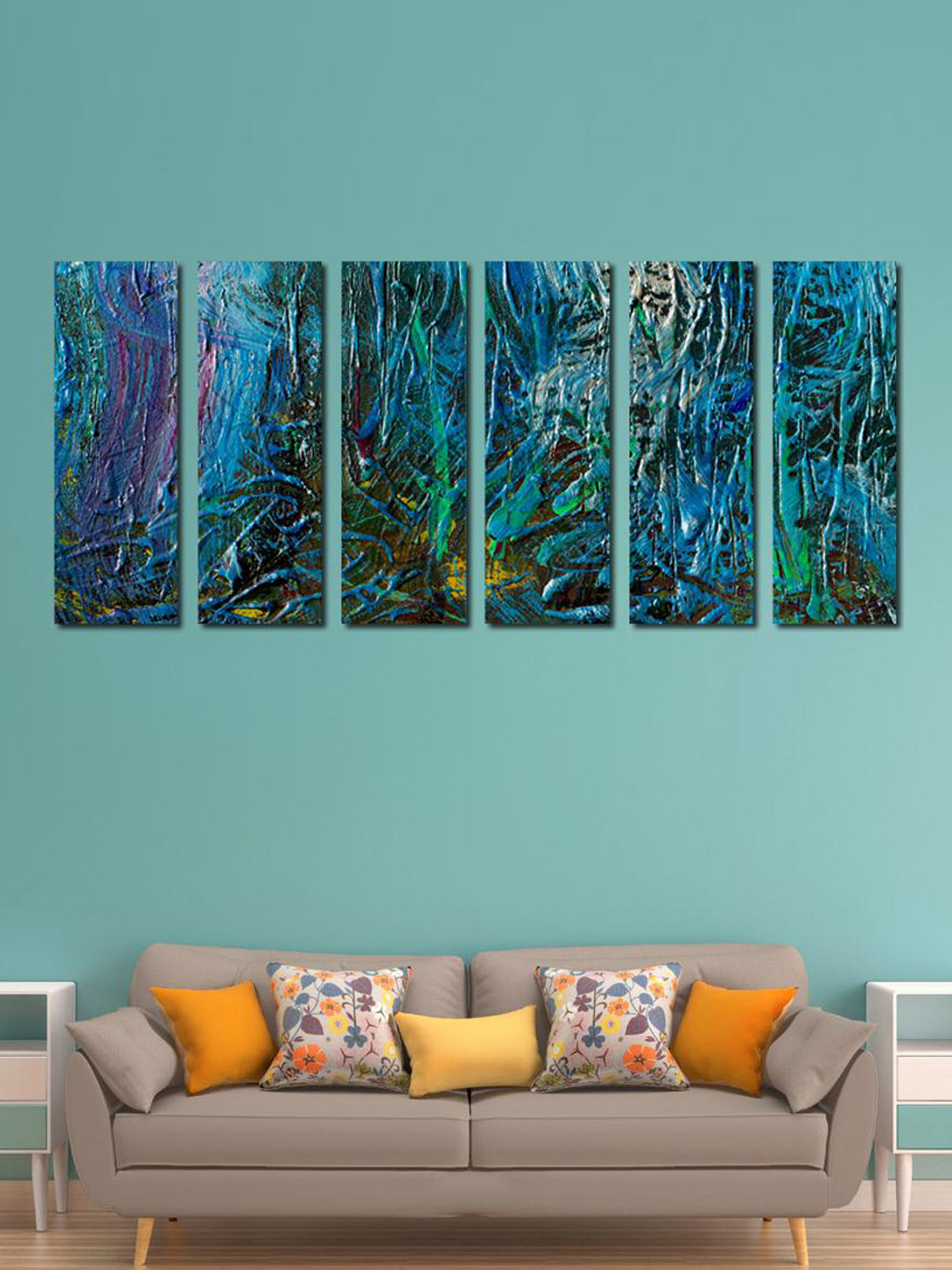 999Store Multicoloured Abstract Blue Lines Wall Art