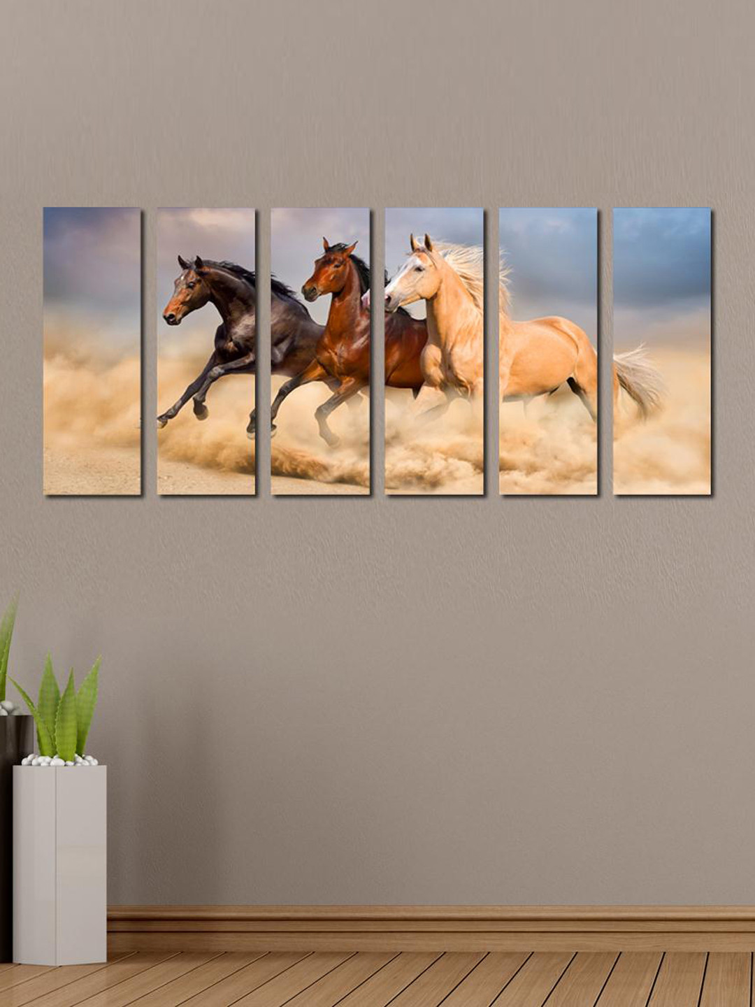 999Store  Set of 6 Brown Three Horses Wall Art