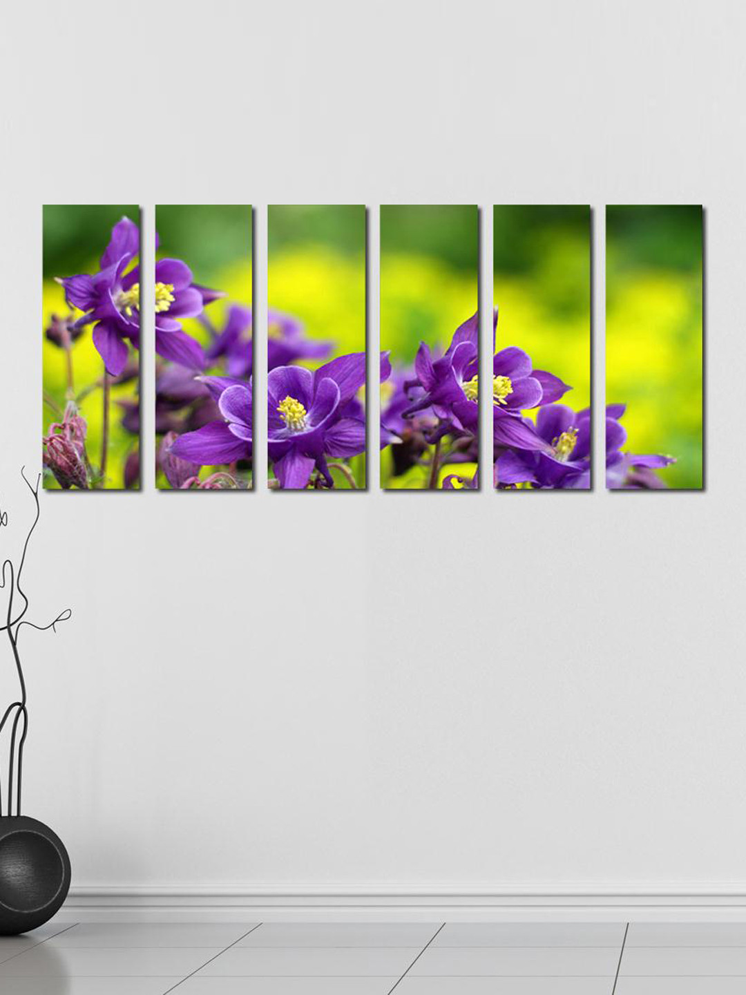 999Store Set of 6 Purple & Green Purple Flower Wall Art