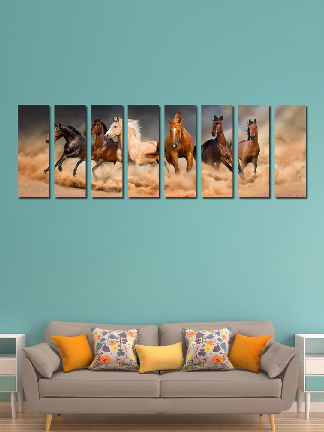 999Store Brown 8-Panel Horse Herd Run in Desert Wall Art