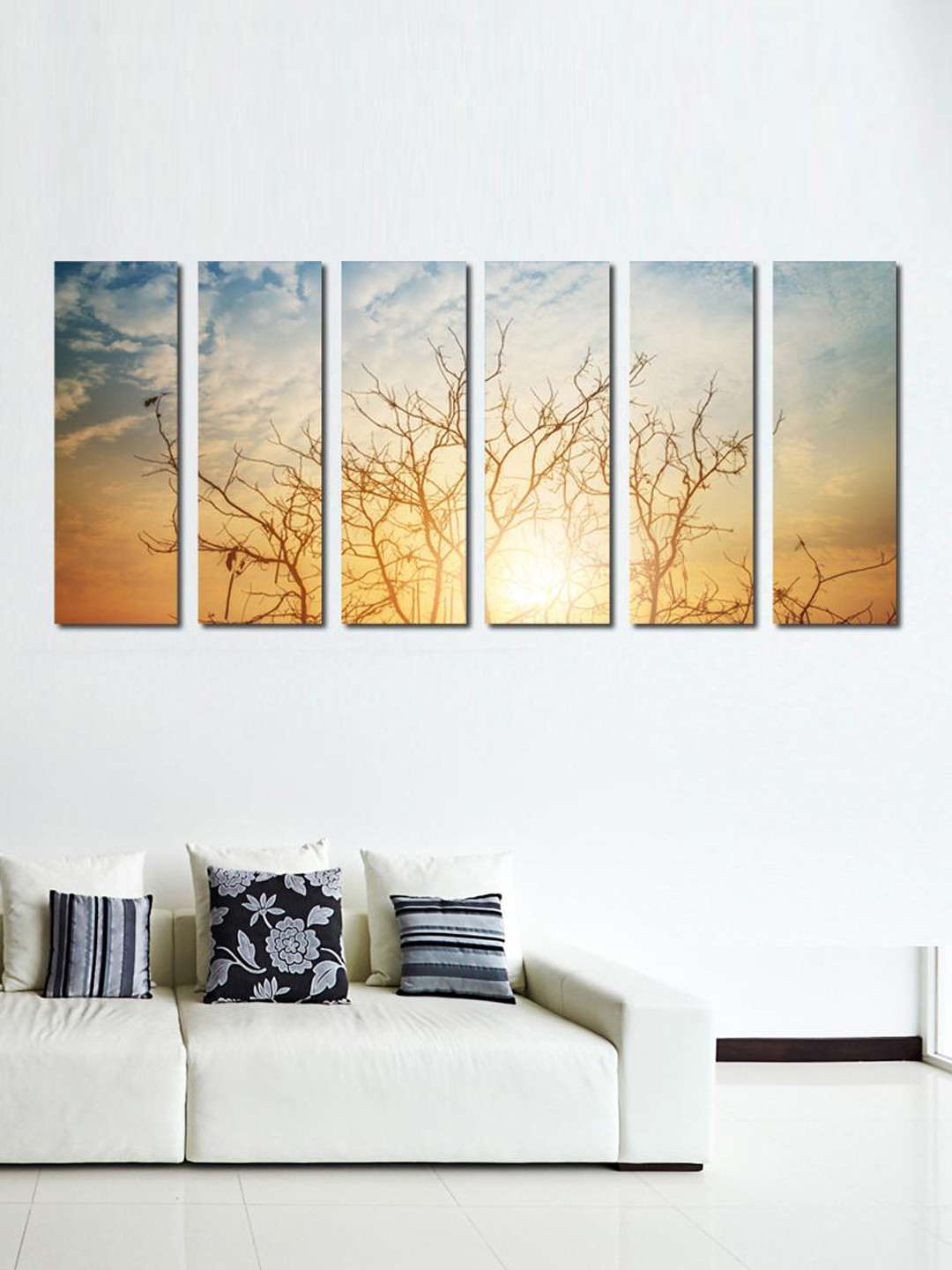 999Store Brown & Blue Silhouette Trees at Sunrise Wall Art