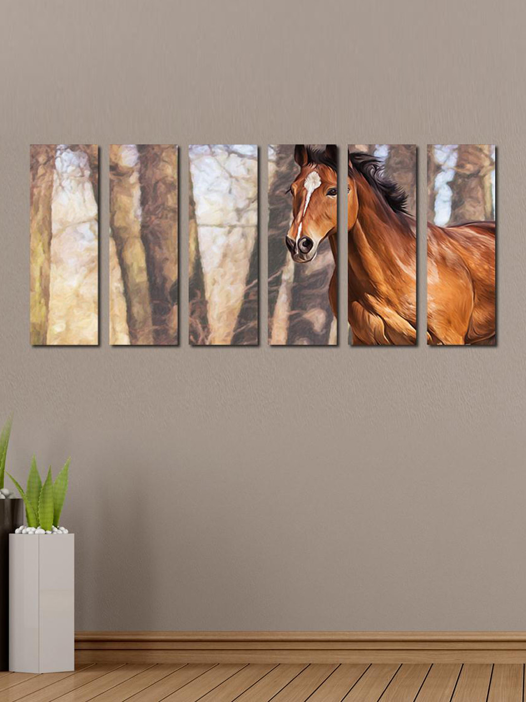 999Store Horse in The Forest Art MDF 6 Piece Rectangle Paintings Wall Art -30 x 10.23 In