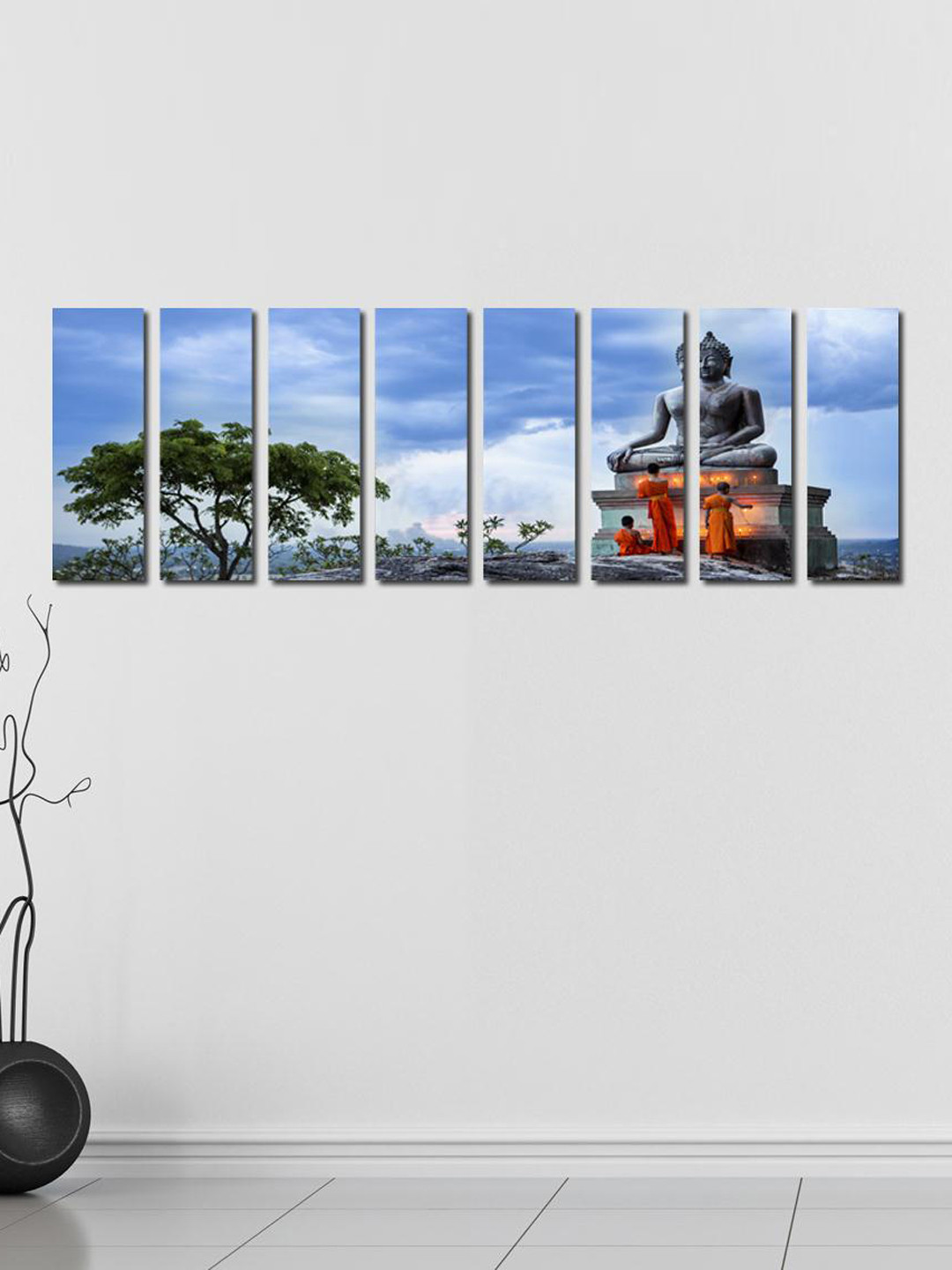 999Store Blue, Grey & Green Set of 8 Novice Monk fire Candles Wall Art