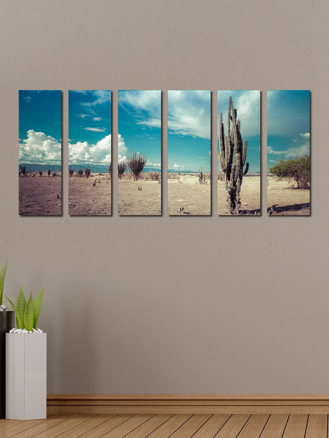 999Store Blue & Grey Set of 6 Cactus in The Dessert Blue Wall Art