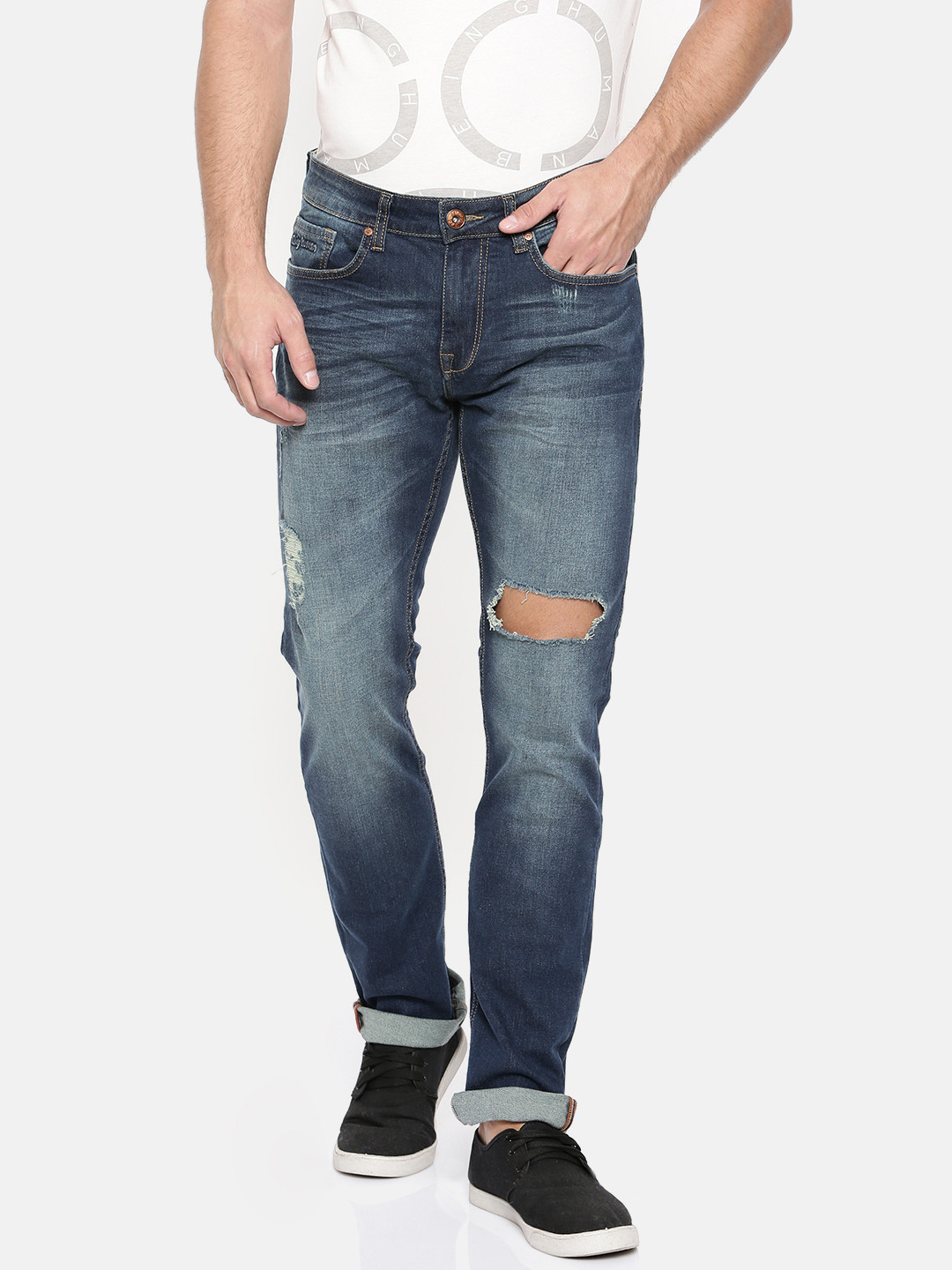 Being Human Men Blue Slim Fit Mid-Rise Highly Distressed Stretchable Jeans