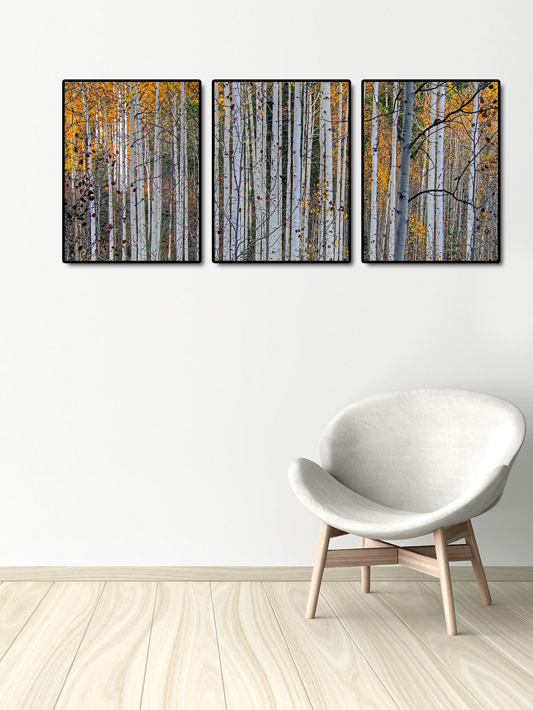 999Store Grey & Yellow 3-Panel Birch Tree Wall Art