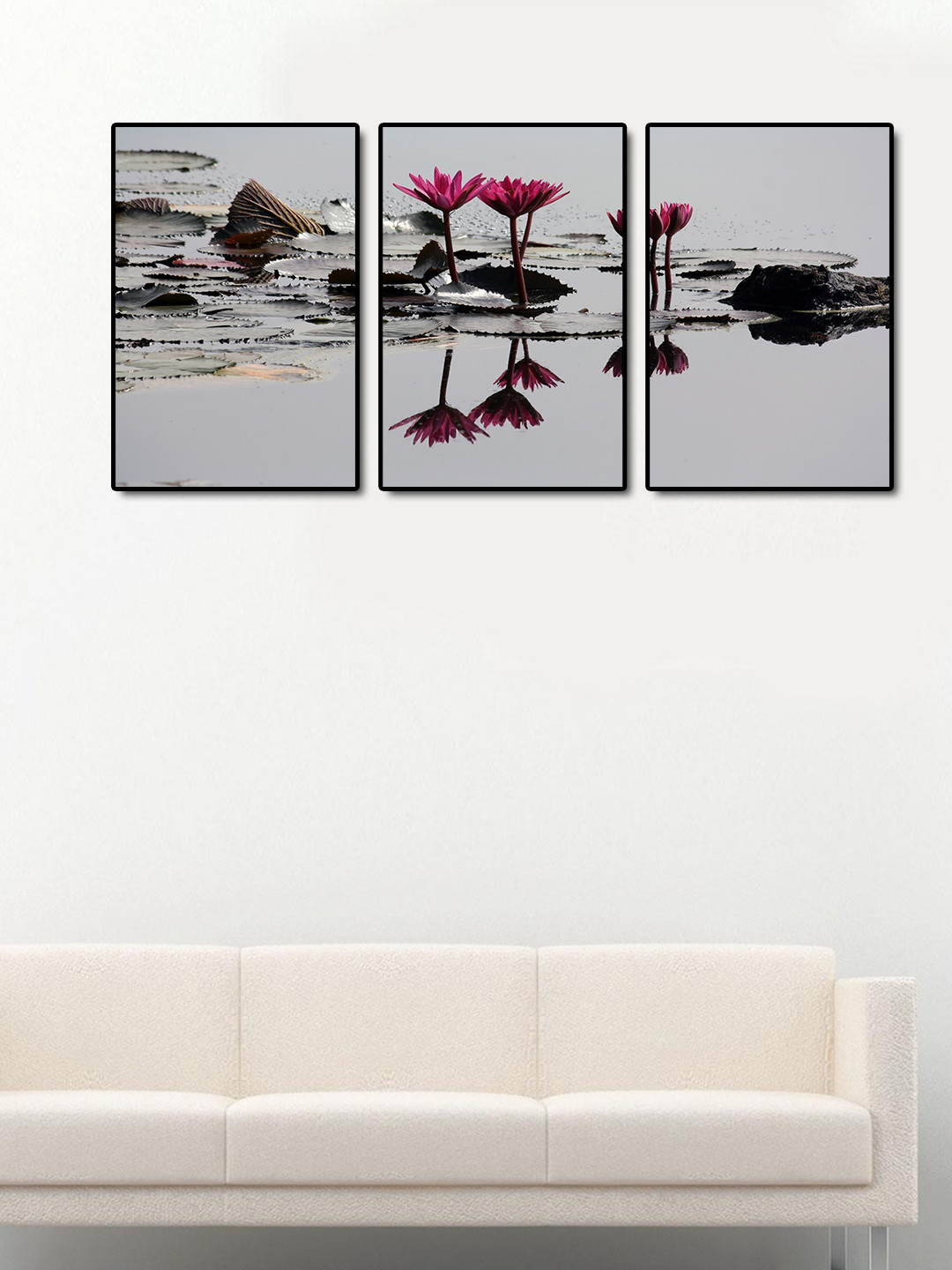 999Store Lotus Flower Wood 3 Piece Wall Rectangle Paintings Wall Art 23.6 x 15.7In