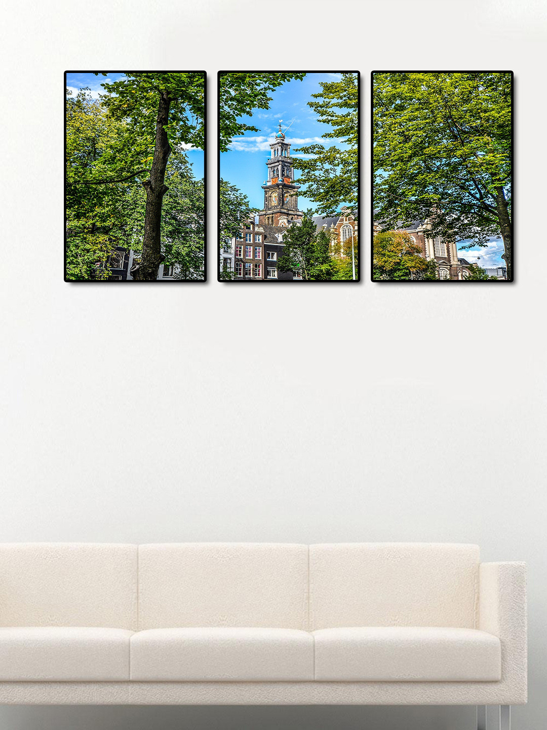 999Store Set of 3  Multicoloured HanD-Painted Building In The Trees Wall Art