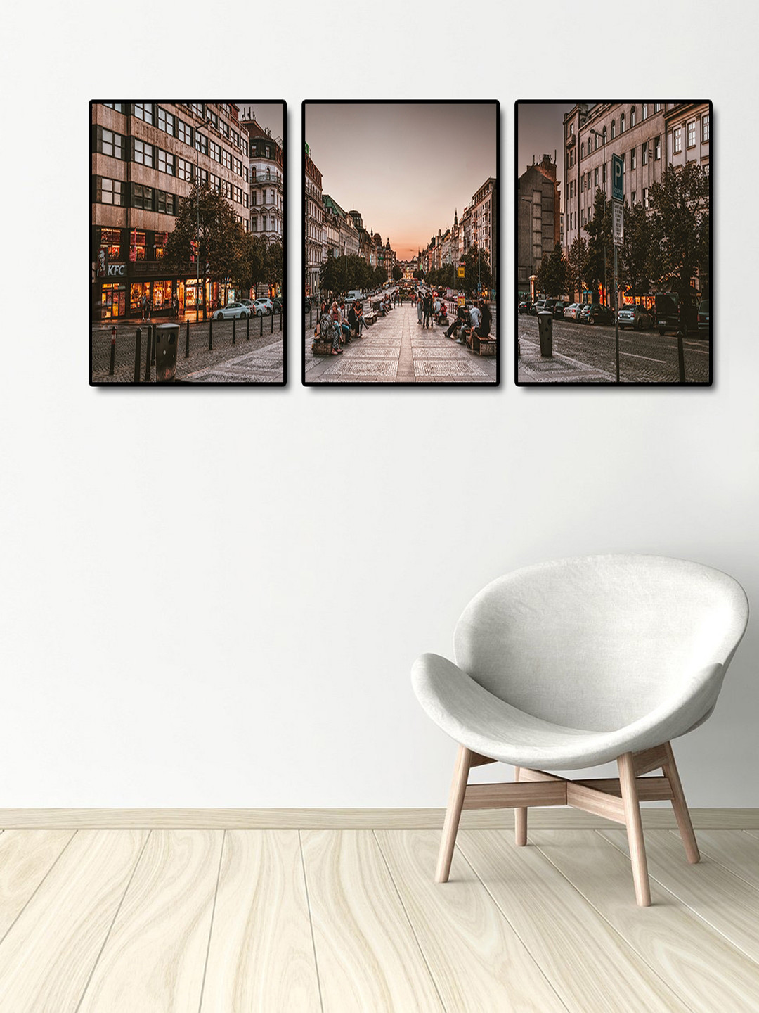 999Store City Life MDF 3 Pcs Wall Rectangle Paintings Wall Art -23.62 x 15,74In