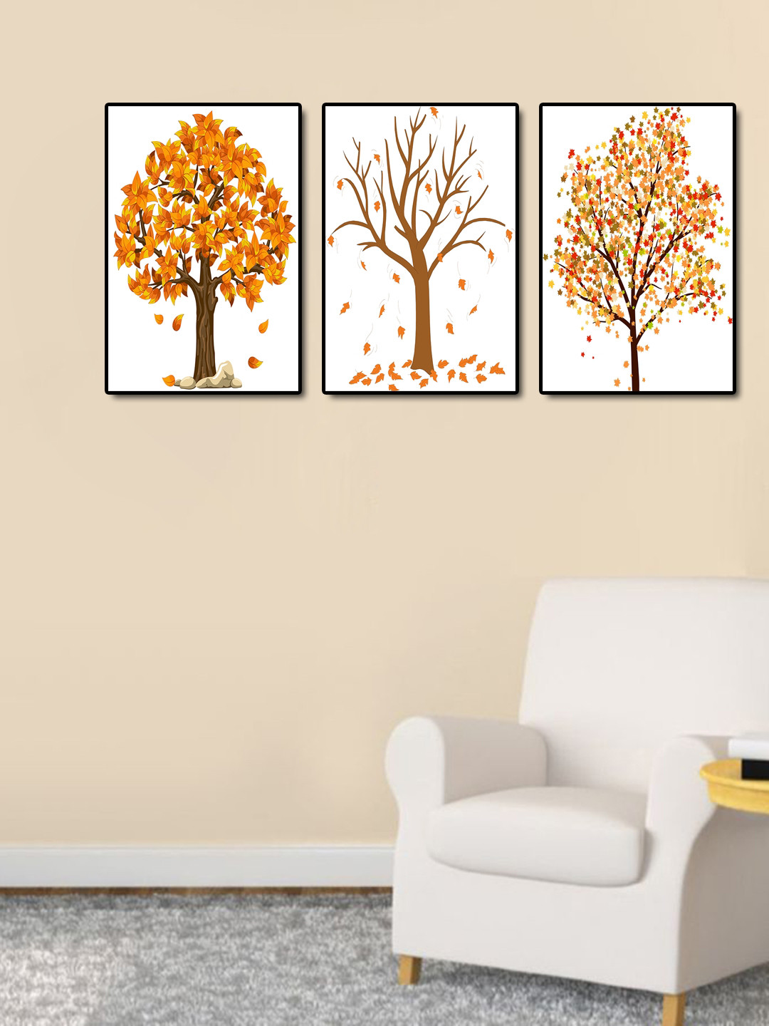 999Store Set Of 3  White & Brown Tree Leaves Hand-Painted Wall Art