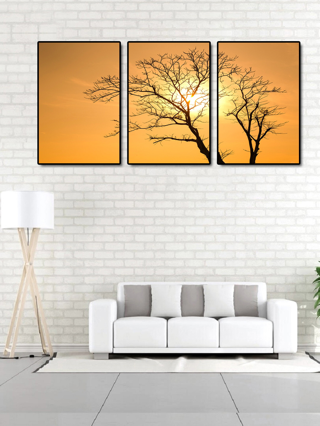 999Store Brown 3-Panel Sunset Tree Wall Art