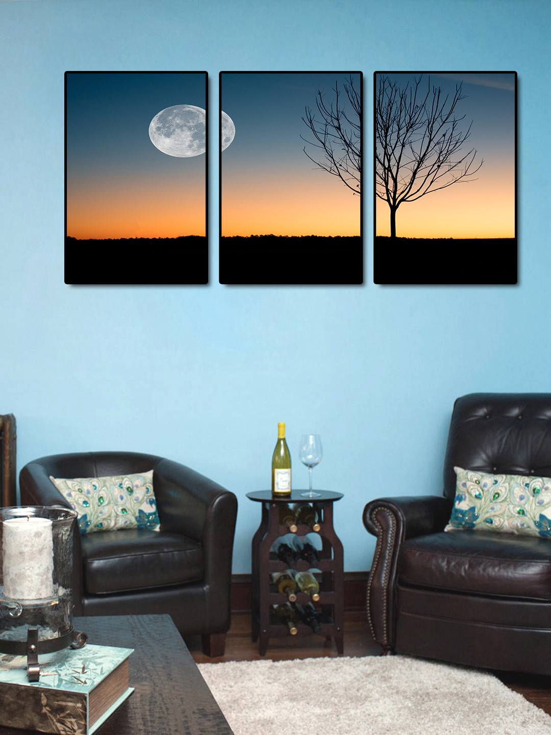 999Store sun set MDF 3 Piece Wall Rectangle Paintings Wall Art - 23.6 x 15.7In