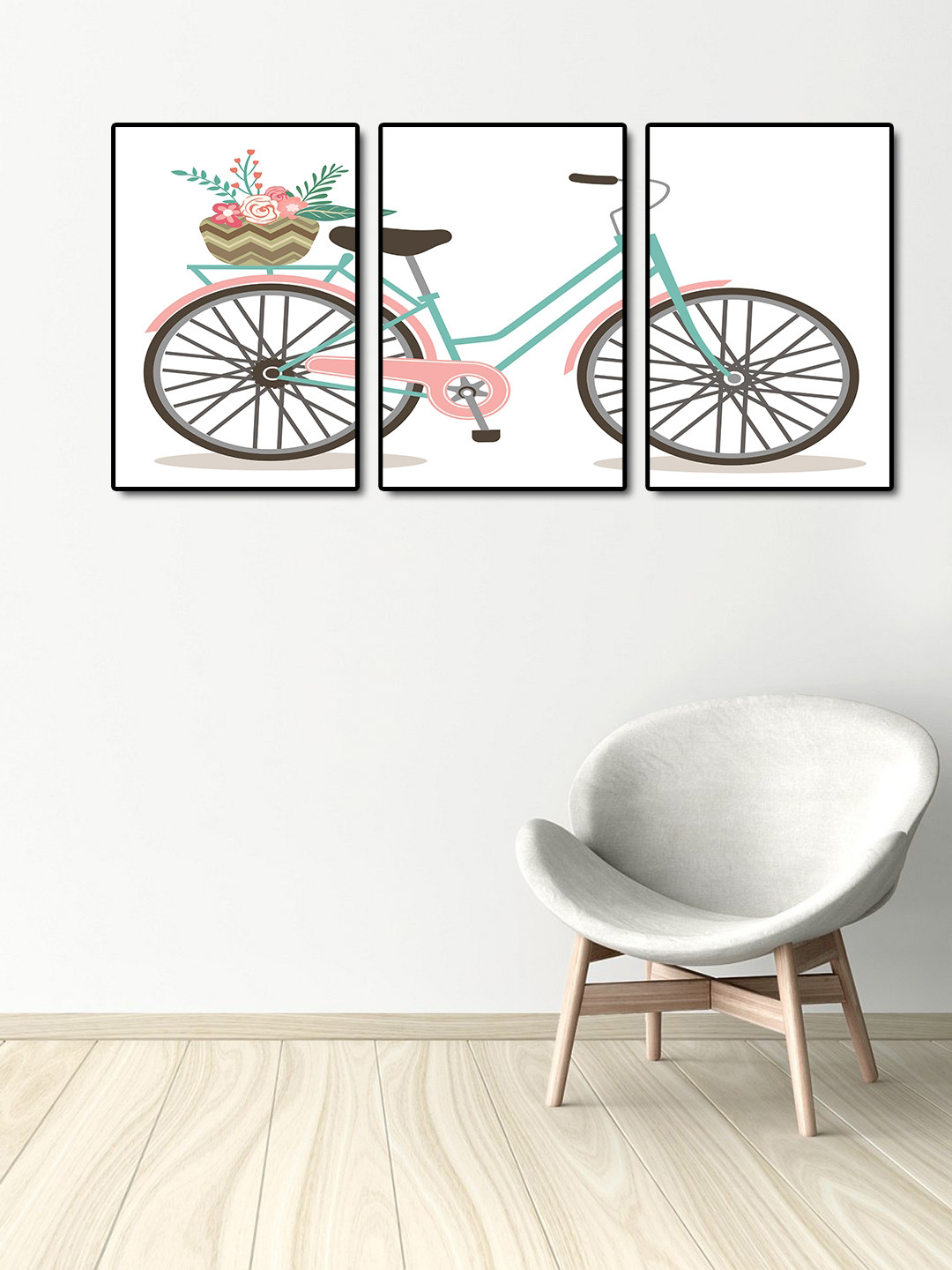 999Store White & Pink 3-Panel Cycle Wall Art