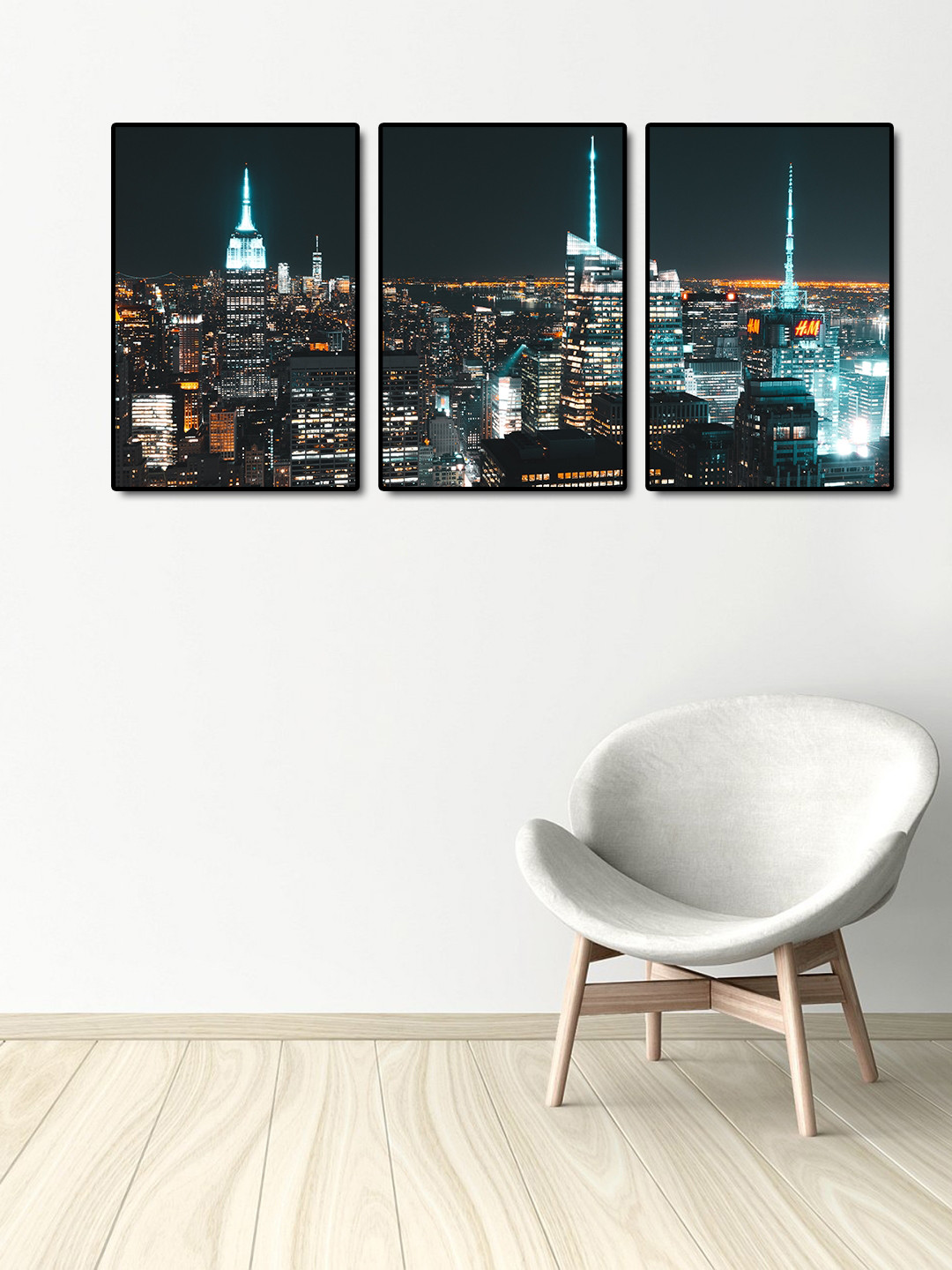 999Store Set of 3  Black City View Wall Art