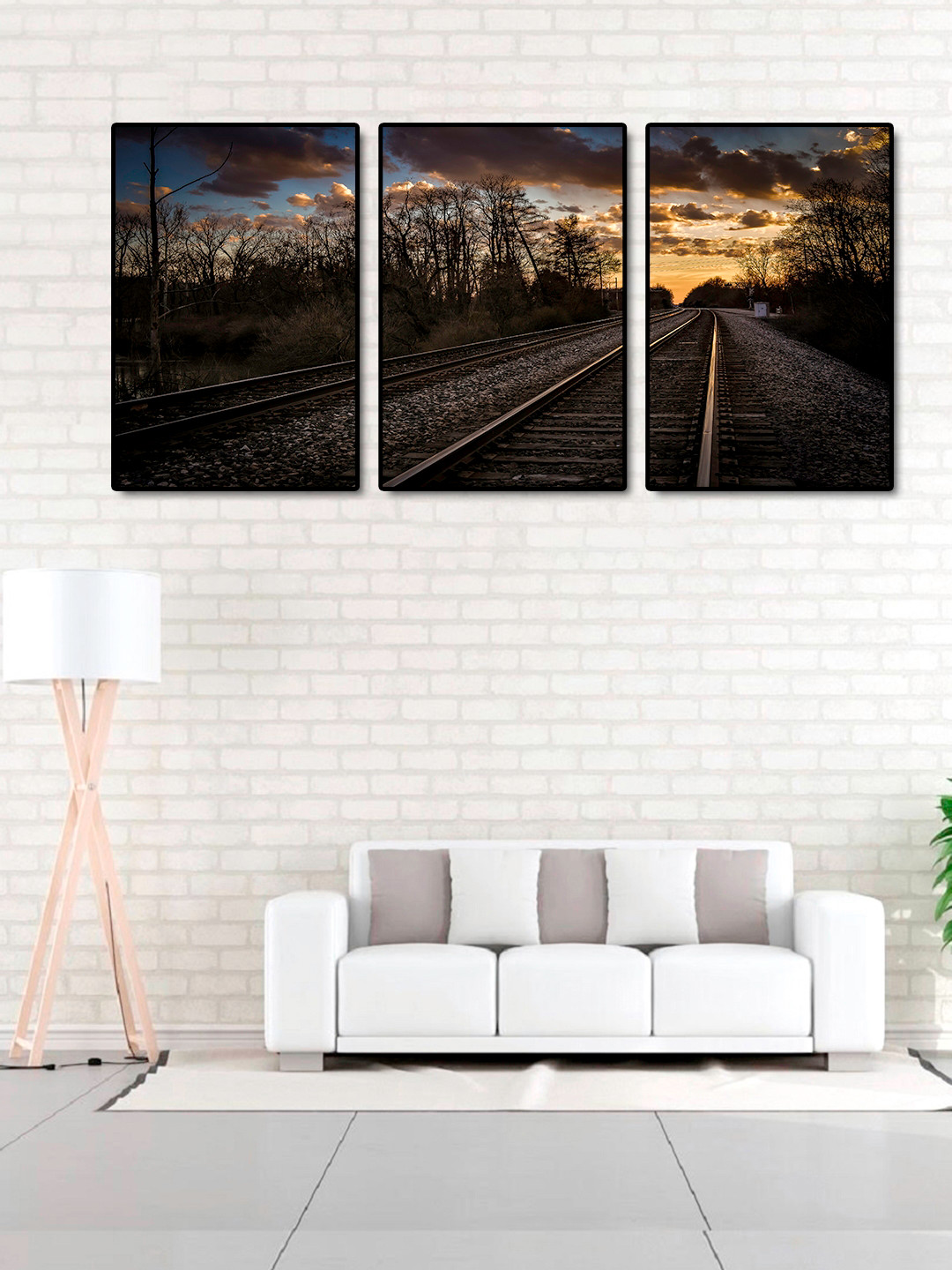 999Store Set of 3  Brown Train Track Wall Art