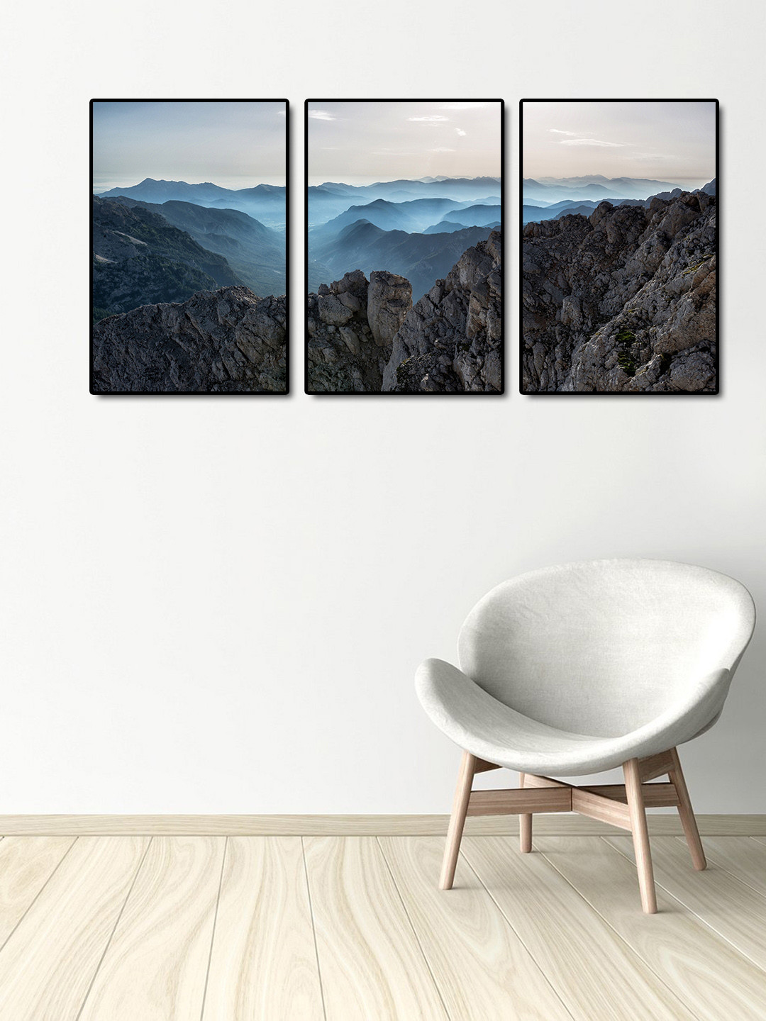 999Store Grey & Blue 3-Panel Cloudy Mountains Wall Art