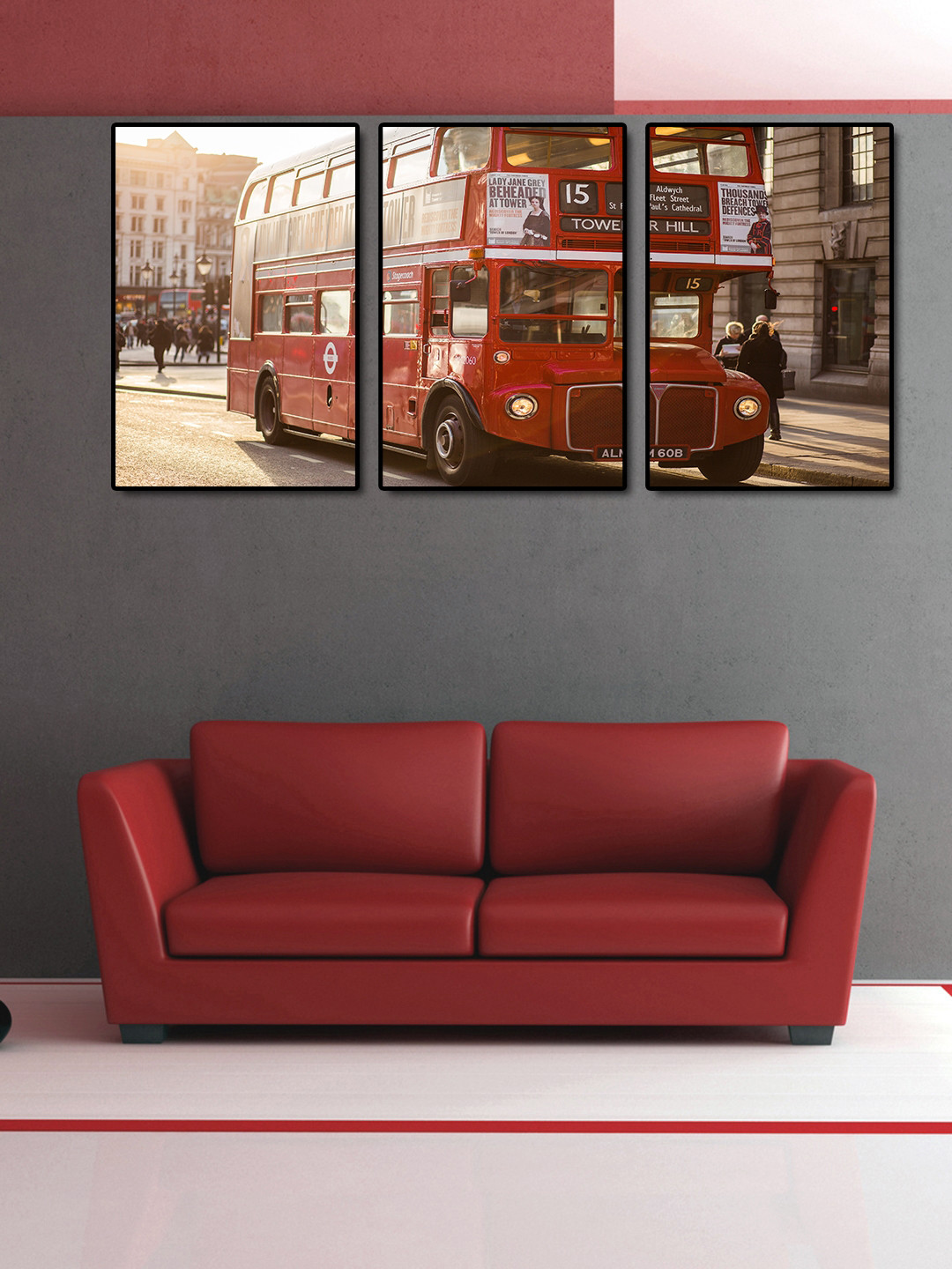 999Store Double Decker Bus MDF 3 Pcs Wall Rectangle Paintings Wall Art -23.62 x 15,74In