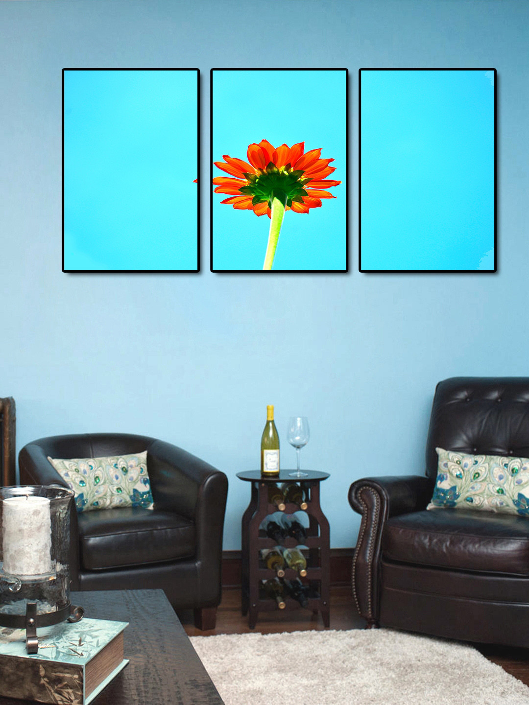 999Store Blue & Red 3-Panel Flower Wall Art