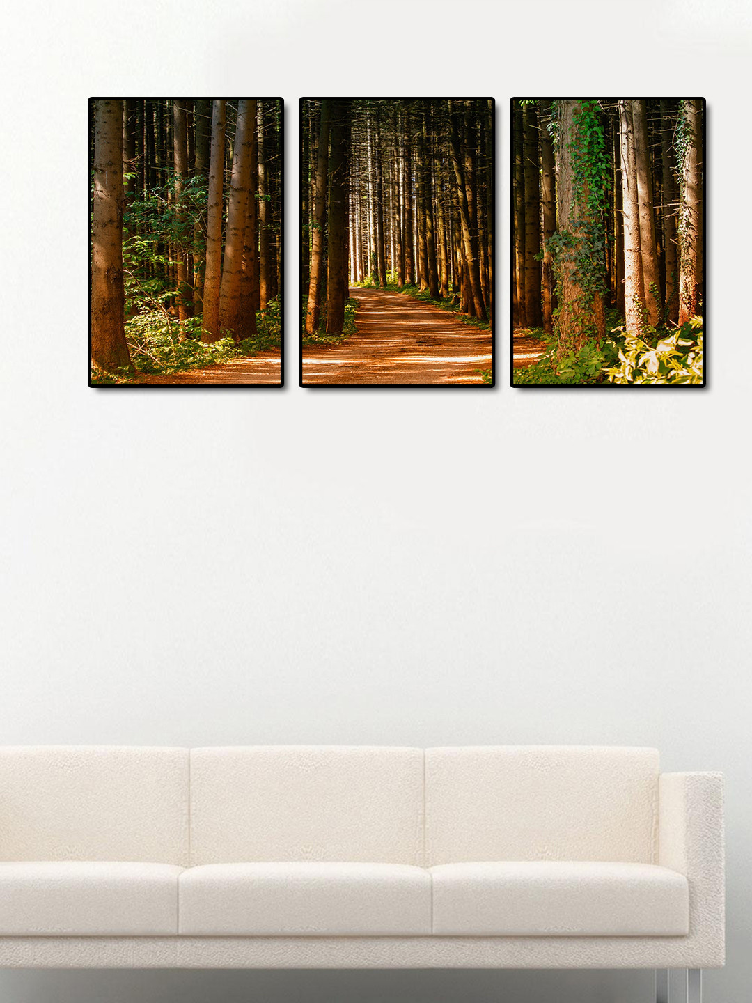 999Store Set Of 3 Brown & Green Forest Lanes Handpainted Wall Art