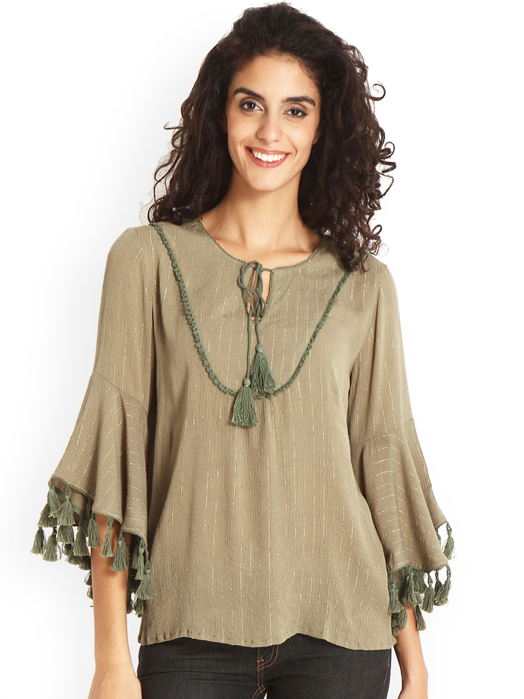 Gipsy Olive Green Solid Tunic