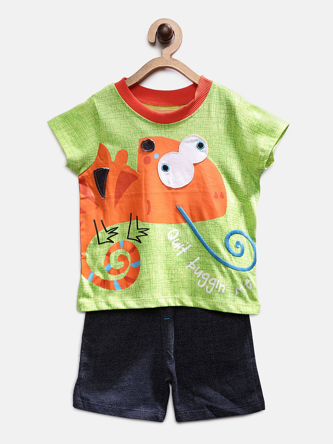 TONYBOY Boys Lime Green & Navy Blue Printed T-shirt with Shorts