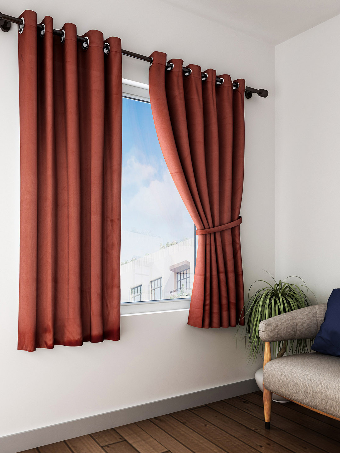Home Sizzler Rust Red Black Out Window Curtains