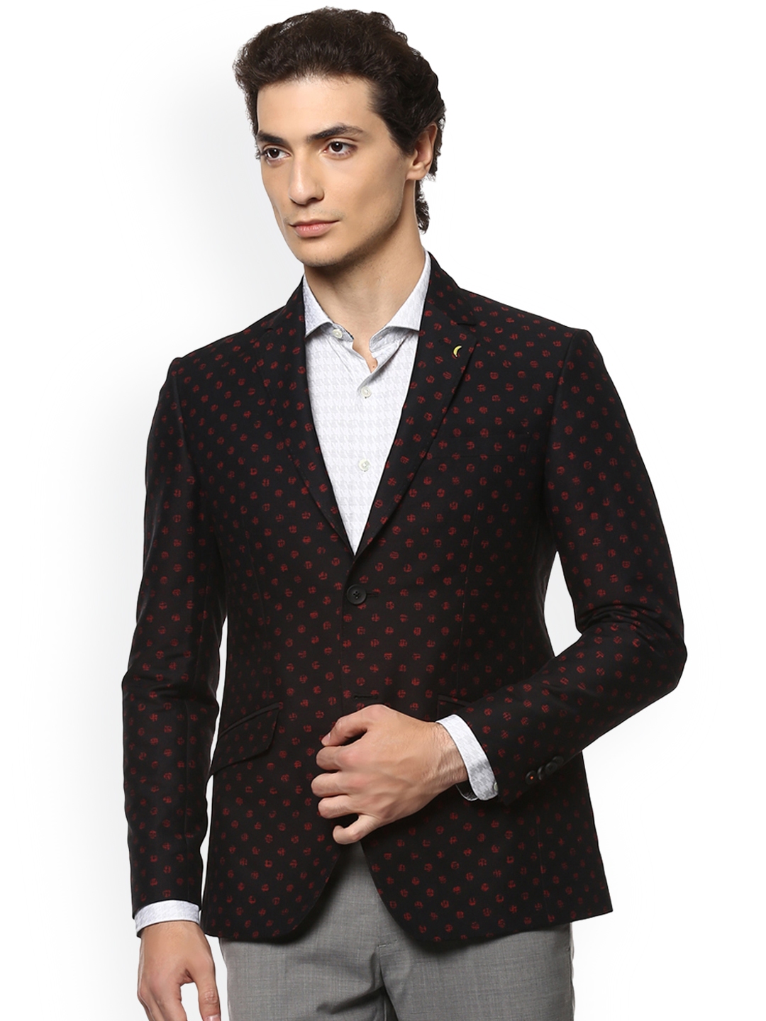 Buy SIMON CARTER LONDON Men Black Printed Single Breasted Blazer