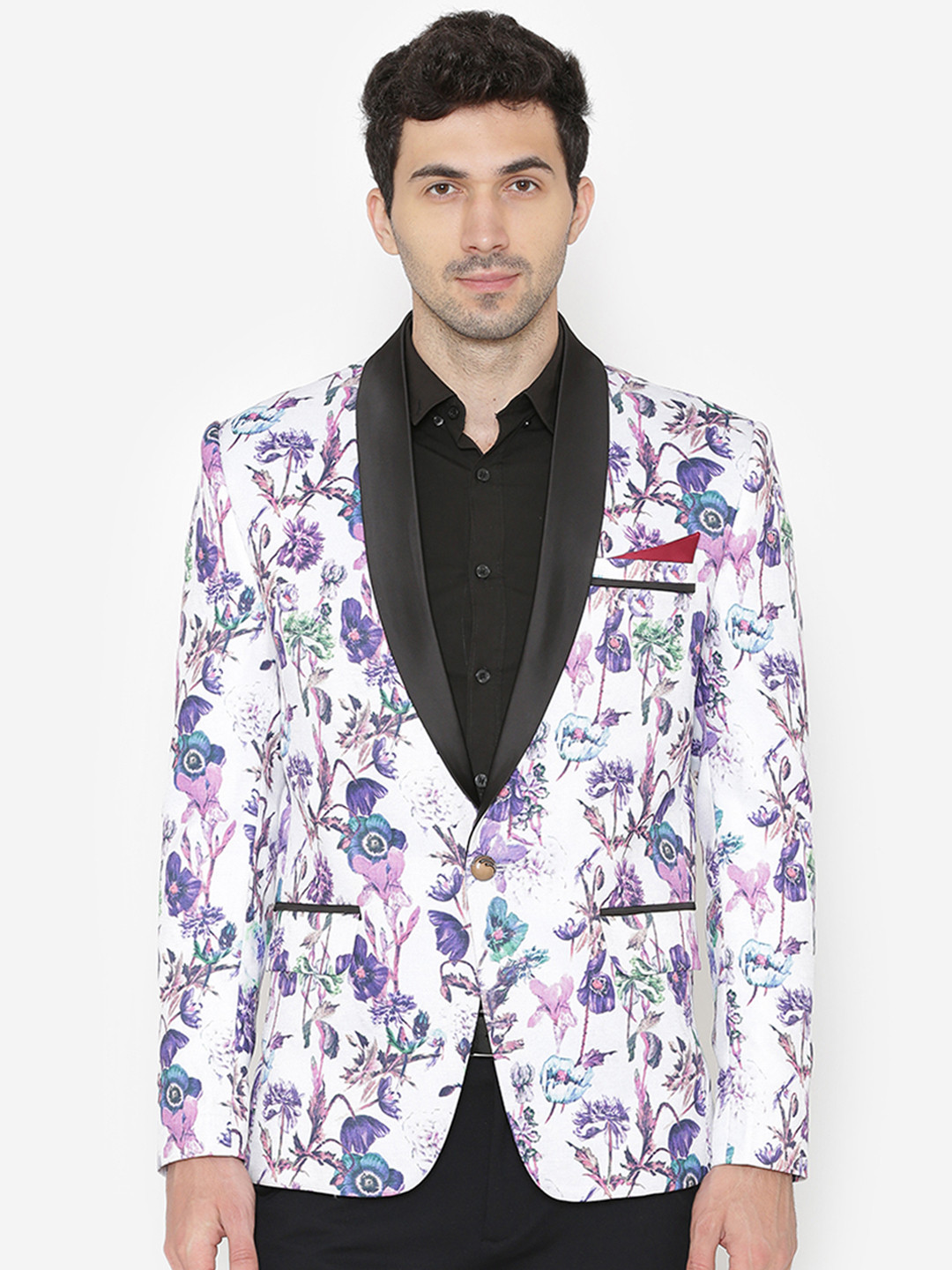 WINTAGE Men's Multicoloured Printed Single-Breasted Tuxedo Blazer