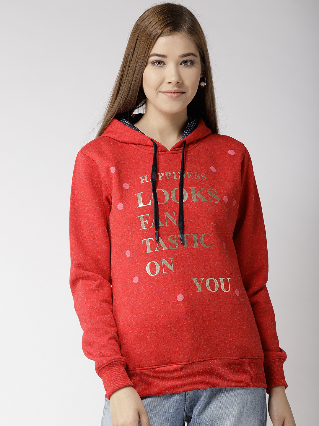 Fort Collins Women Red Printed Hooded Sweatshirt