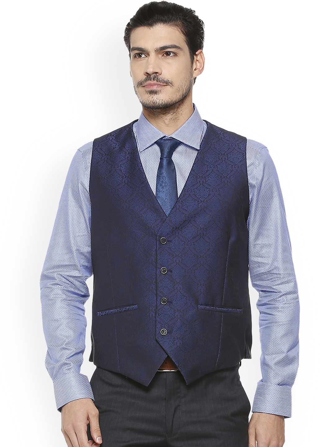 Buy V Dot Men Navy Blue Printed Reversible Waistcoat - Waistcoat ...