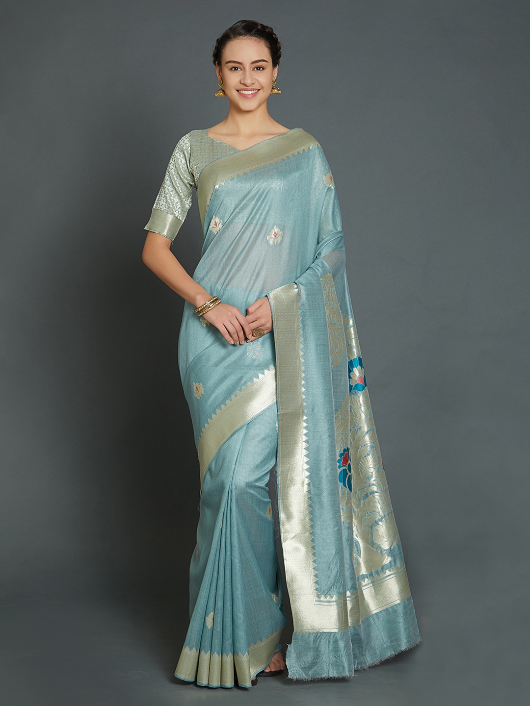 mitera grey woven design saree