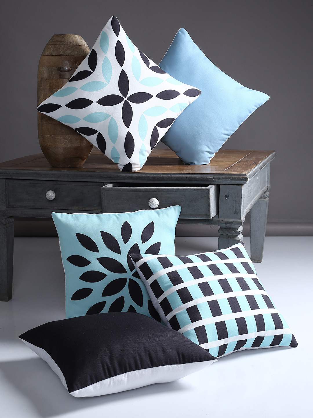 Alina decor Multi Geometric Polyester 5 Pcs Patchwork Square Cushion Covers -16x16In