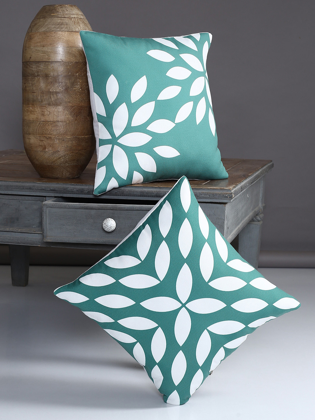 Alina decor Off White Floral Polyester Washable 2 Piece Square Cushion Covers -16x16In