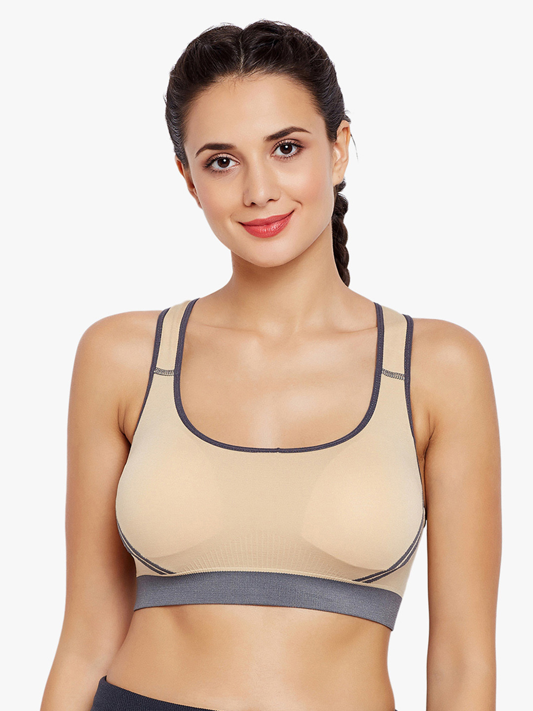 Lebami Beige Solid Non-Wired Lightly Padded Bralette Bra 3601-Skin_30