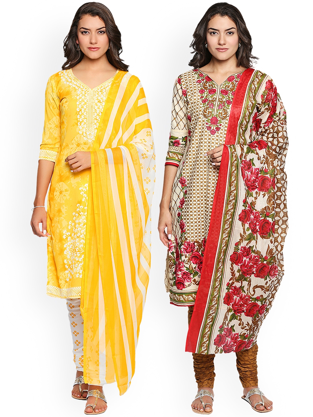 Ishin Pack of 2 Combo Unstitched Salwar Suit Dress Material With Dupatta