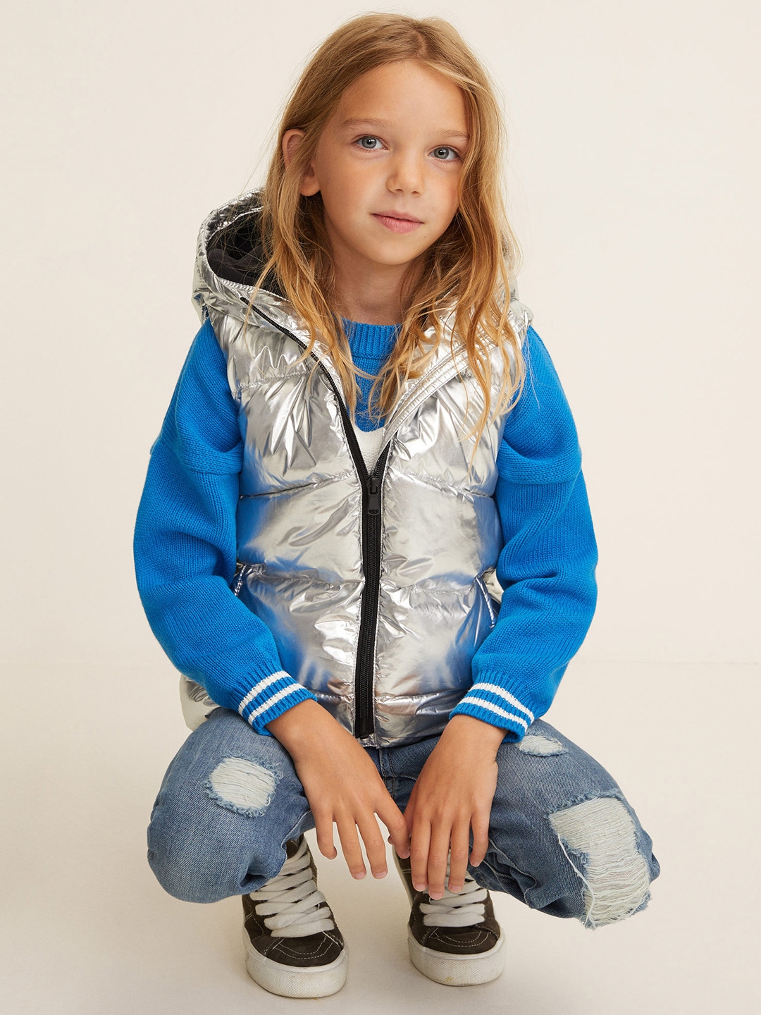 girls silver puffer jacket