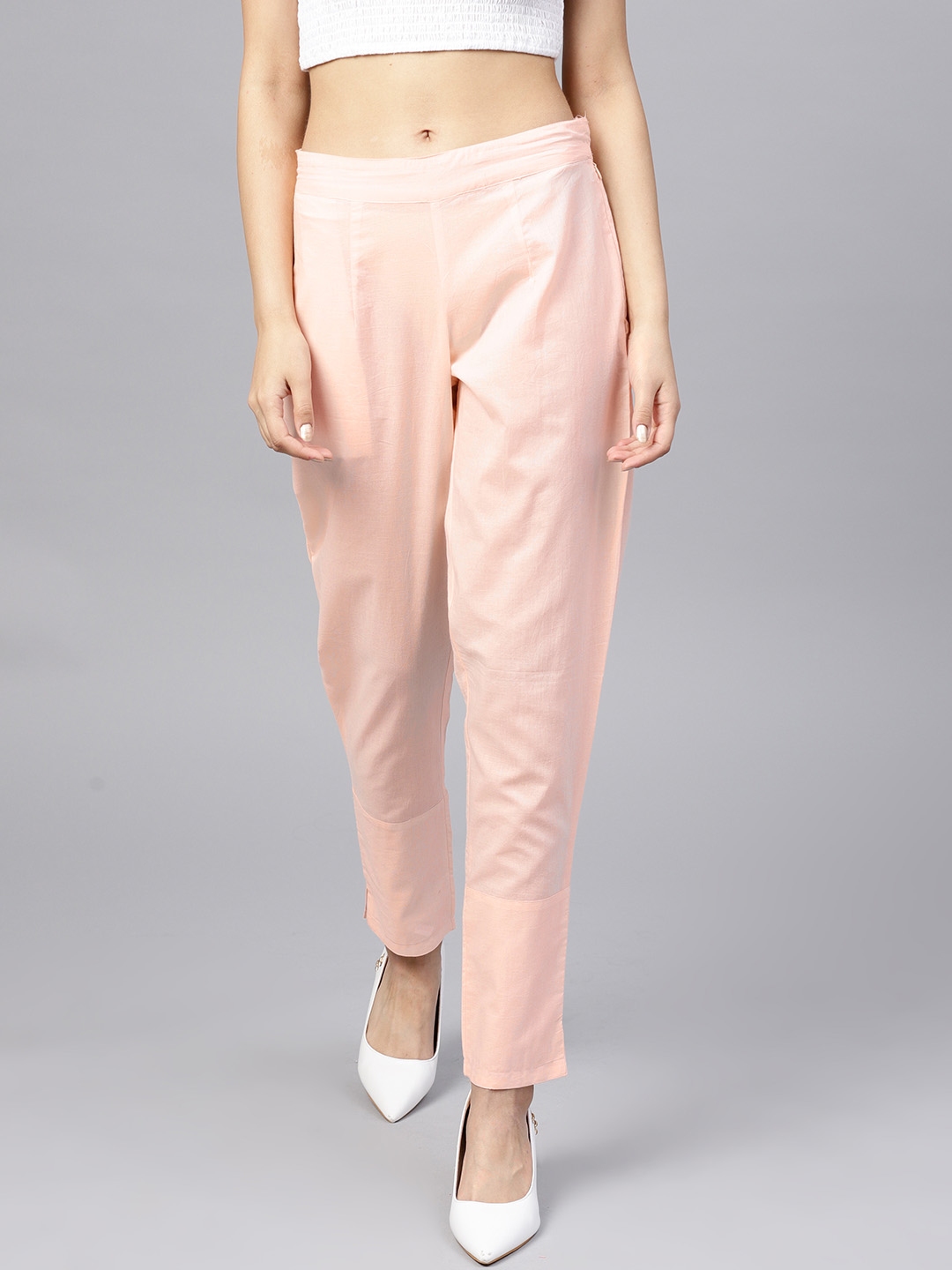 Buy Peach Linen Slub Silk Women Pant with Loose Belt33232