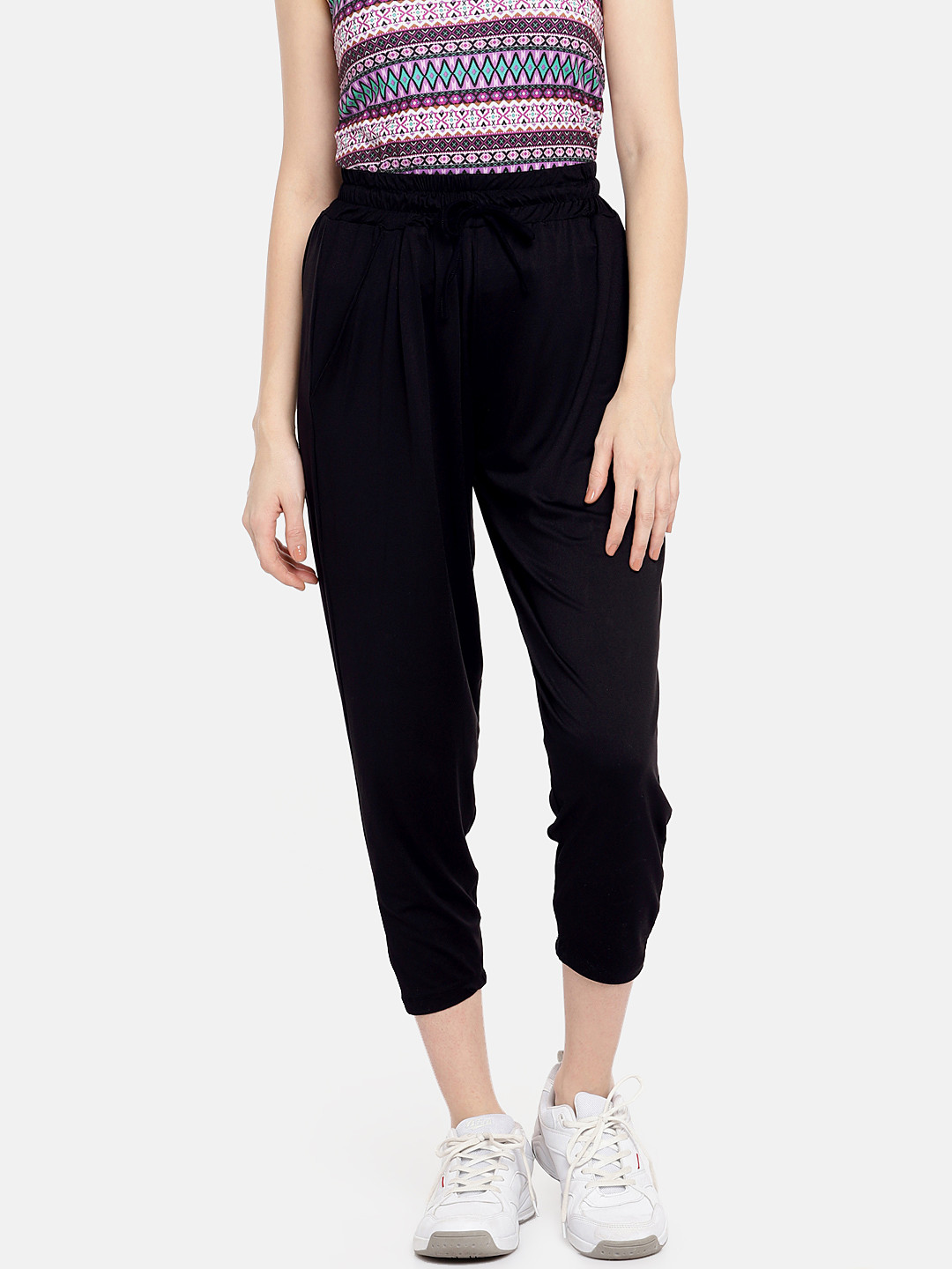 Tuna London Women Black High Rise Velvet Track Pants