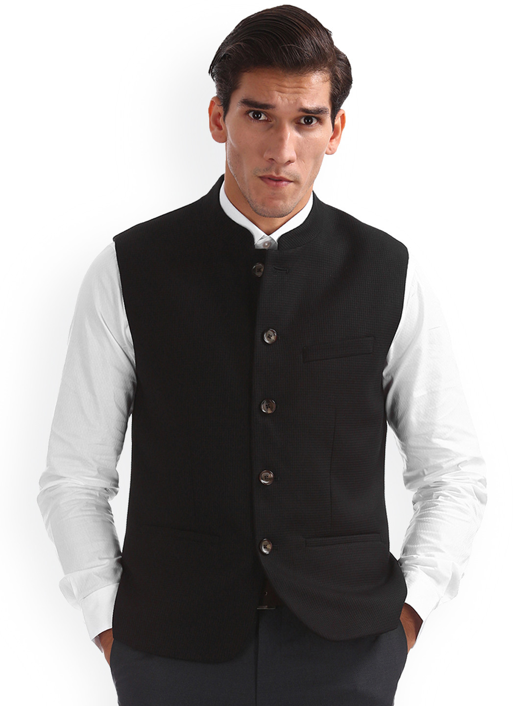 Arrow Men Black Woven Design Nehru Jacket