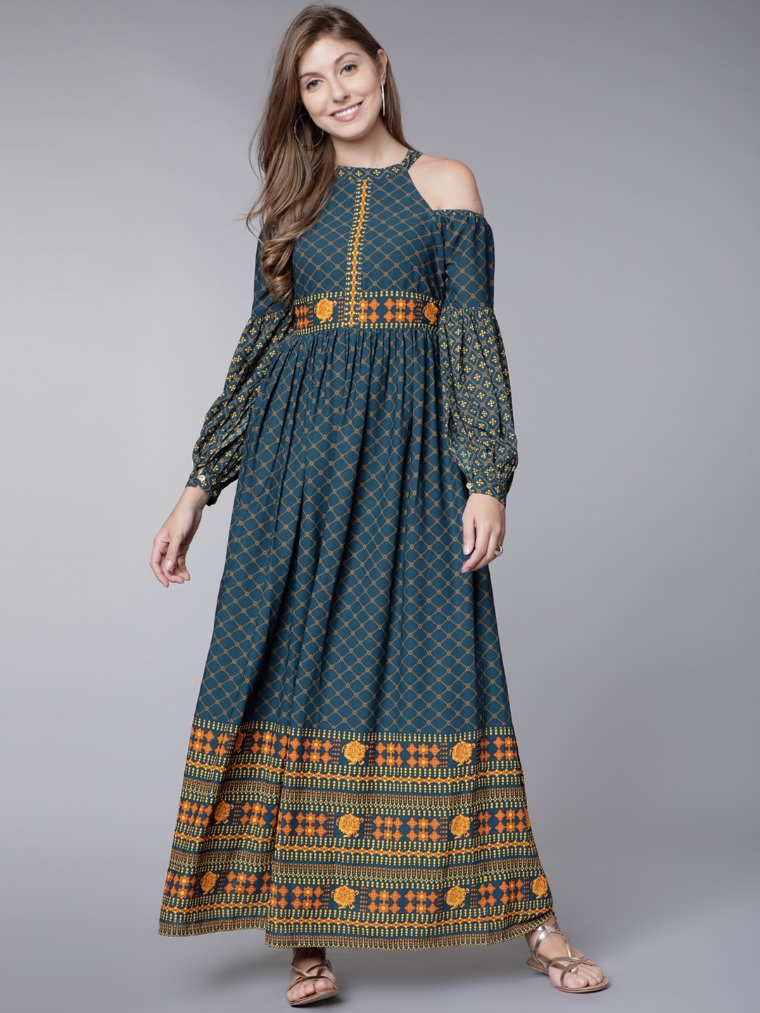 Vishudh navy blue sales printed maxi dress