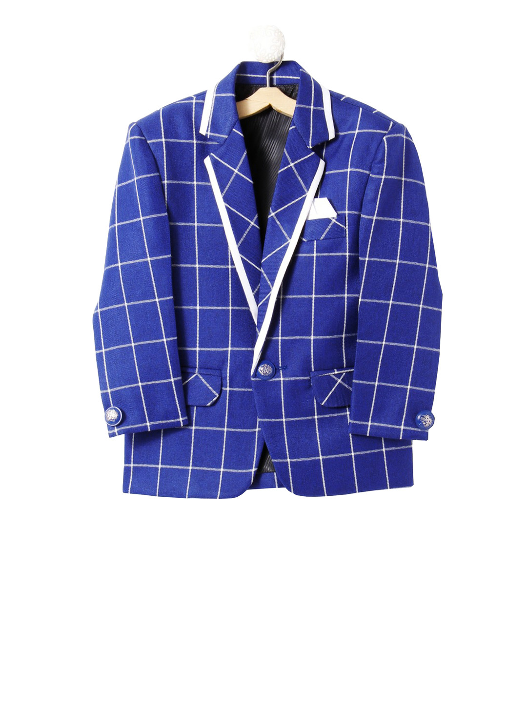 Jeetethnics Boys Blue Checked Single-Berasted Coat